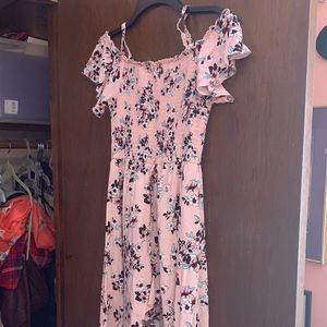 Pink Floral high-low off the shoulder Romper/Dress